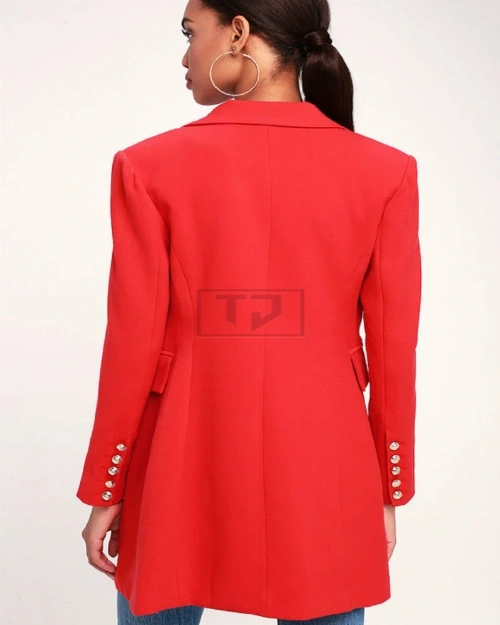 Women Cherry Red Long Coat - image 2