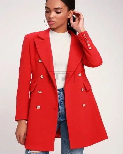 Women Cherry Red Long Coat - image 1