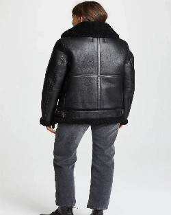 Women Black B3 Bomber Shearling Jacket - image 2