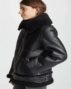 Women Black B3 Bomber Shearling Jacket - image 4