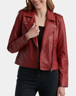 Maroon Leather Moto Jacket - image 1