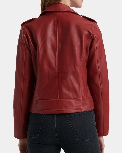 Maroon Leather Moto Jacket - image 2