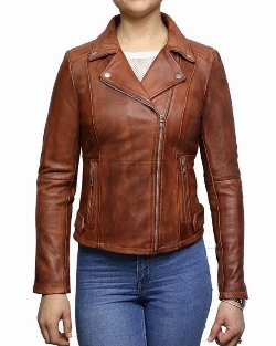 Lambskin Leather Women Slim Fit Brown Biker Jacket - image 1