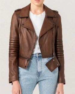 Elegant Brown Biker Leather Jacket For Women - image 1