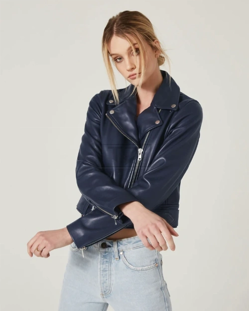 Blue Lambskin Leather Jacket for Women - image 2