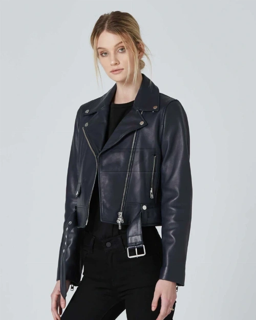 Blue Lambskin Leather Jacket for Women - image 5