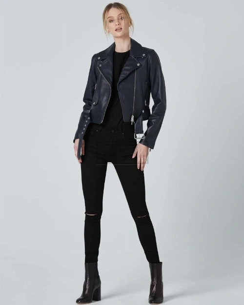 Blue Lambskin Leather Jacket for Women - image 6