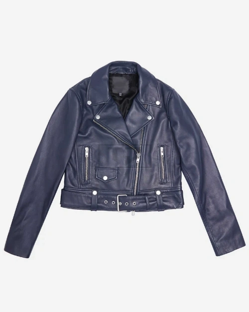 Blue Lambskin Leather Jacket for Women - image 9