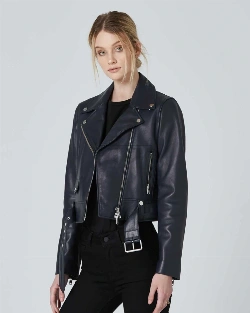 Blue Lambskin Leather Jacket for Women - image 5