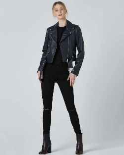 Blue Lambskin Leather Jacket for Women - image 6