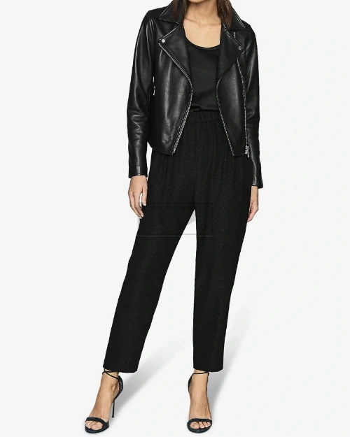 Women Basic Black Leather Jacket - image 5