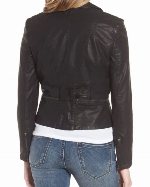 Women Slim Black Leather Jacket - image 2