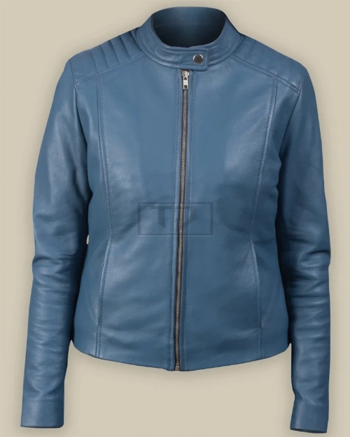 Women Light Blue Leather Jacket - image 1