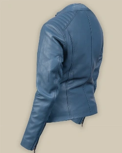 Women Light Blue Leather Jacket - image 2