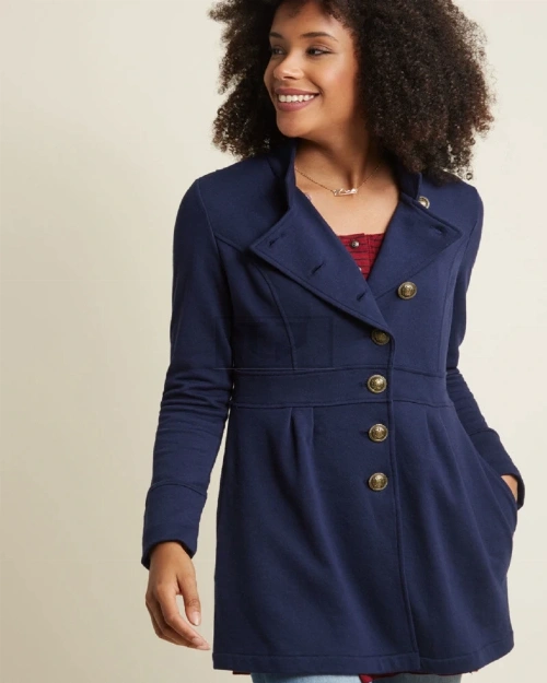 Women Royal Blue Wool Coat - Image 3