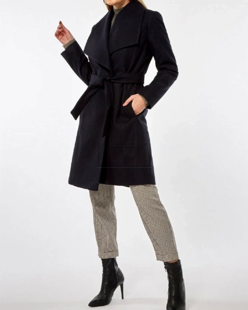 Women Navy Blue Wool Coat
