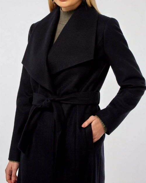 Women Navy Blue Wool Coat - image 4