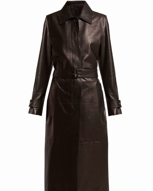 Women Dark Brown Leather Trench - image 1