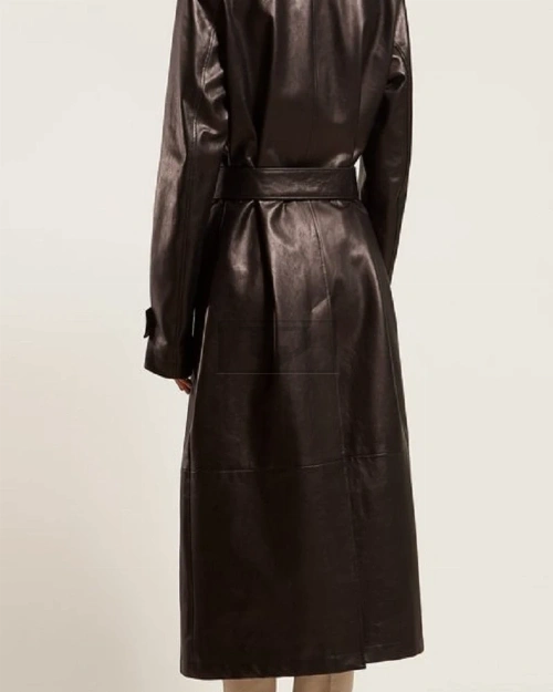 Women Dark Brown Leather Trench - image 2