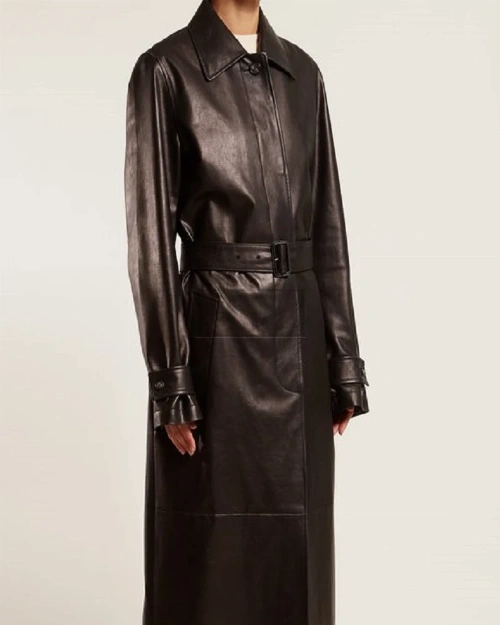 Women Dark Brown Leather Trench - image 3