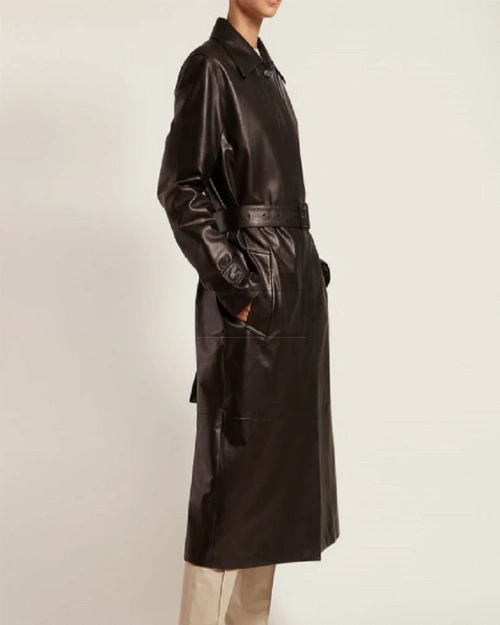 Women Dark Brown Leather Trench - image 4
