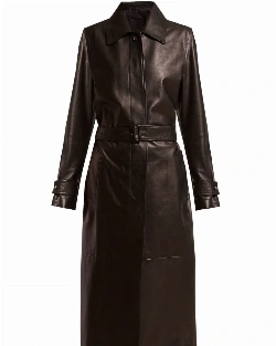 Women Dark Brown Leather Trench - image 1
