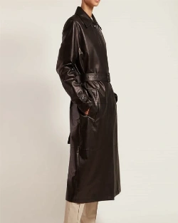 Women Dark Brown Leather Trench - image 4