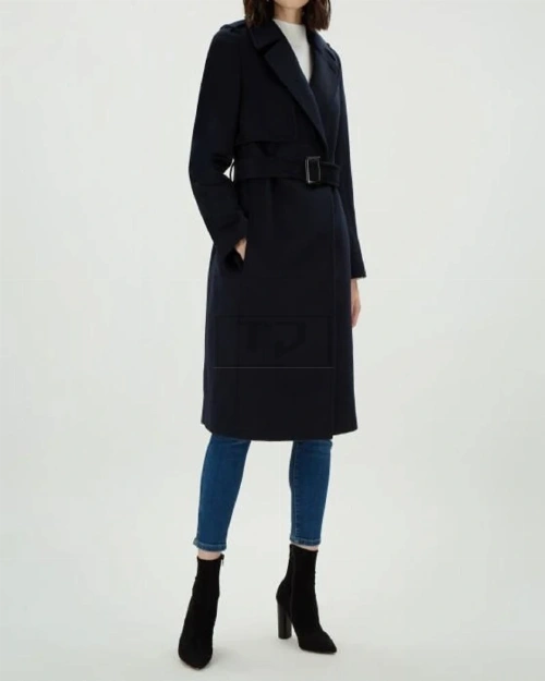 Women Dark Blue Long Trench - image 1