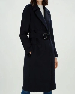 Women Dark Blue Long Trench - image 3