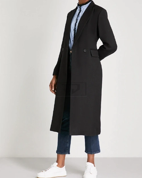 Women Rich Black Wool Coat - Image 3