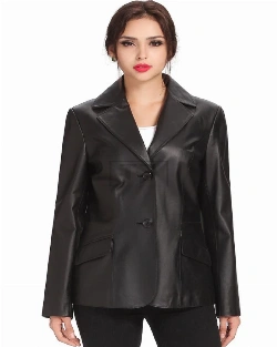 Women Black Leather Blazer - image 1