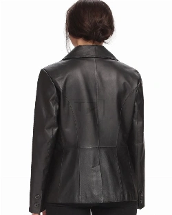 Women Black Leather Blazer - image 2