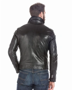 Black Lambskin Leather Sports Jacket For Men - image 2