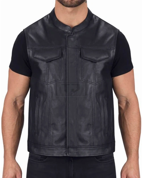 Dapper Black Biker Leather Vest - image 1