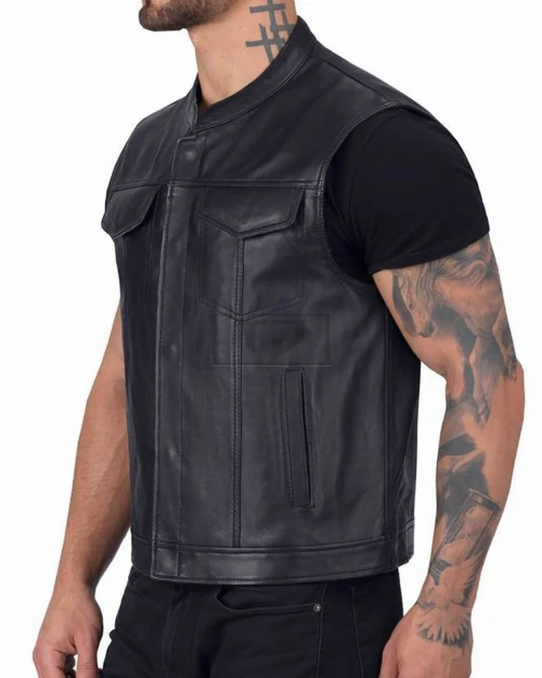Dapper Black Biker Leather Vest - image 2