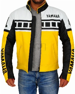 Yellow & White Biker Leather Jacket - image 1