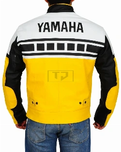 Yellow & White Biker Leather Jacket - image 2