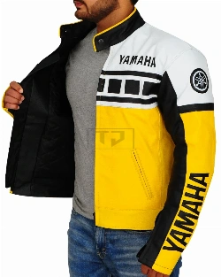 Yellow & White Biker Leather Jacket - image 4