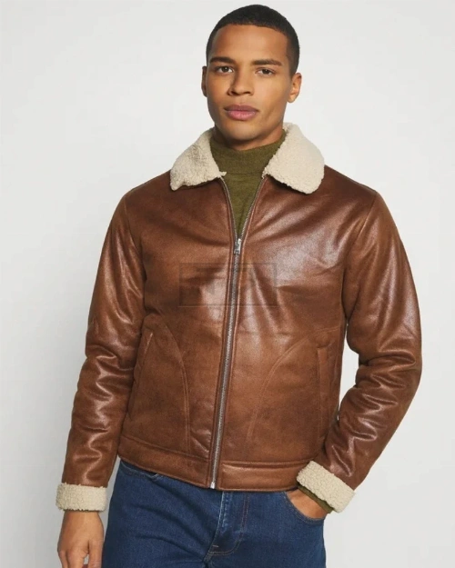 Stylish Glossy Brown Faux Leather Jacket