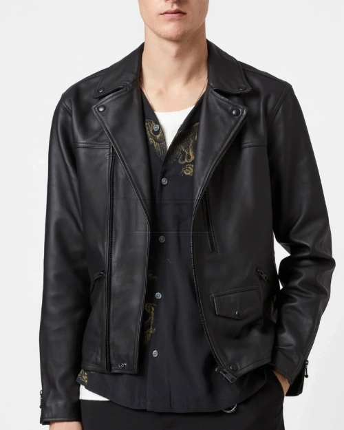 men leather biker jacket in black colour - image 1