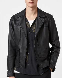men leather biker jacket in black colour - image 1