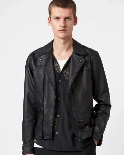 men leather biker jacket in black colour - image 2