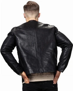 black mens bike racer leather jacket - image 2