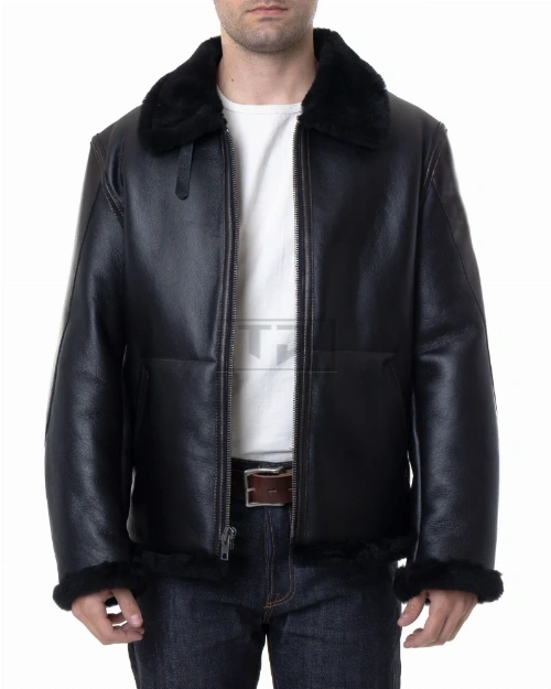 Men's Sheepskin B3 Jacket In Black - image 2