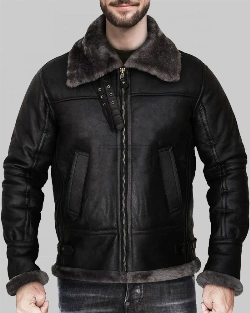 Men's Lavish Black Shearling Jacket With Hoodie - image 1