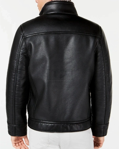Men's Faux Leather Jacket With Faux Shearling Lining - image 2