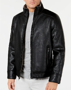 Men's Faux Leather Jacket With Faux Shearling Lining - image 1