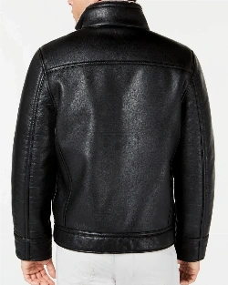 Men's Faux Leather Jacket With Faux Shearling Lining - image 2