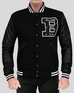 Men's Captivating Deep Black Varsity Jacket - image 1