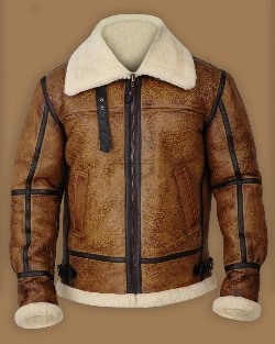 Men Brown B3 Bomber Shearling Jacket - image 1